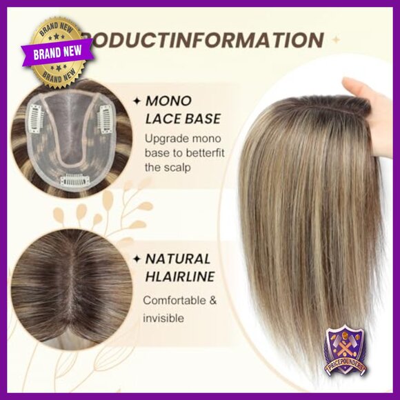 Real Human Hair Topper 12 Inch Mono Base for Thinning Hair Add Volume